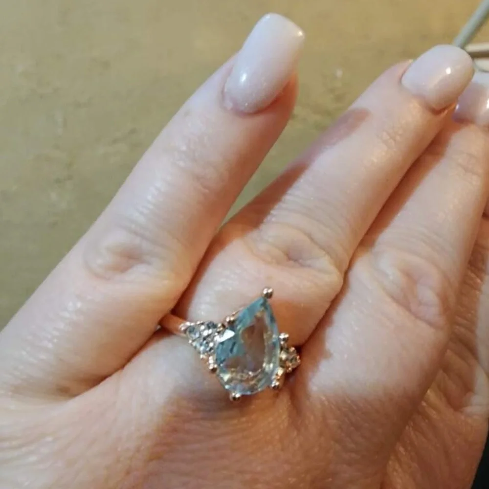 Elegant Rose Gold Plated and Blue Pear Gemstone Fairycore Ring - Picture 7 of 9